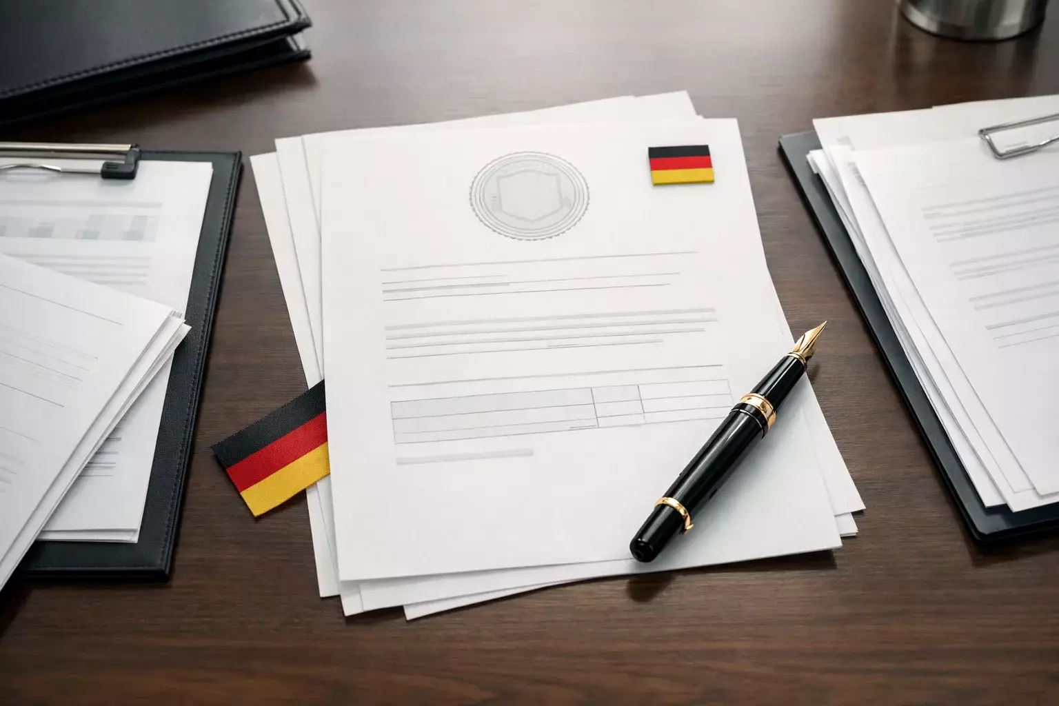 Offizielle Dokumente und Stempel symbolisieren deutsche Glücksspiellizenz