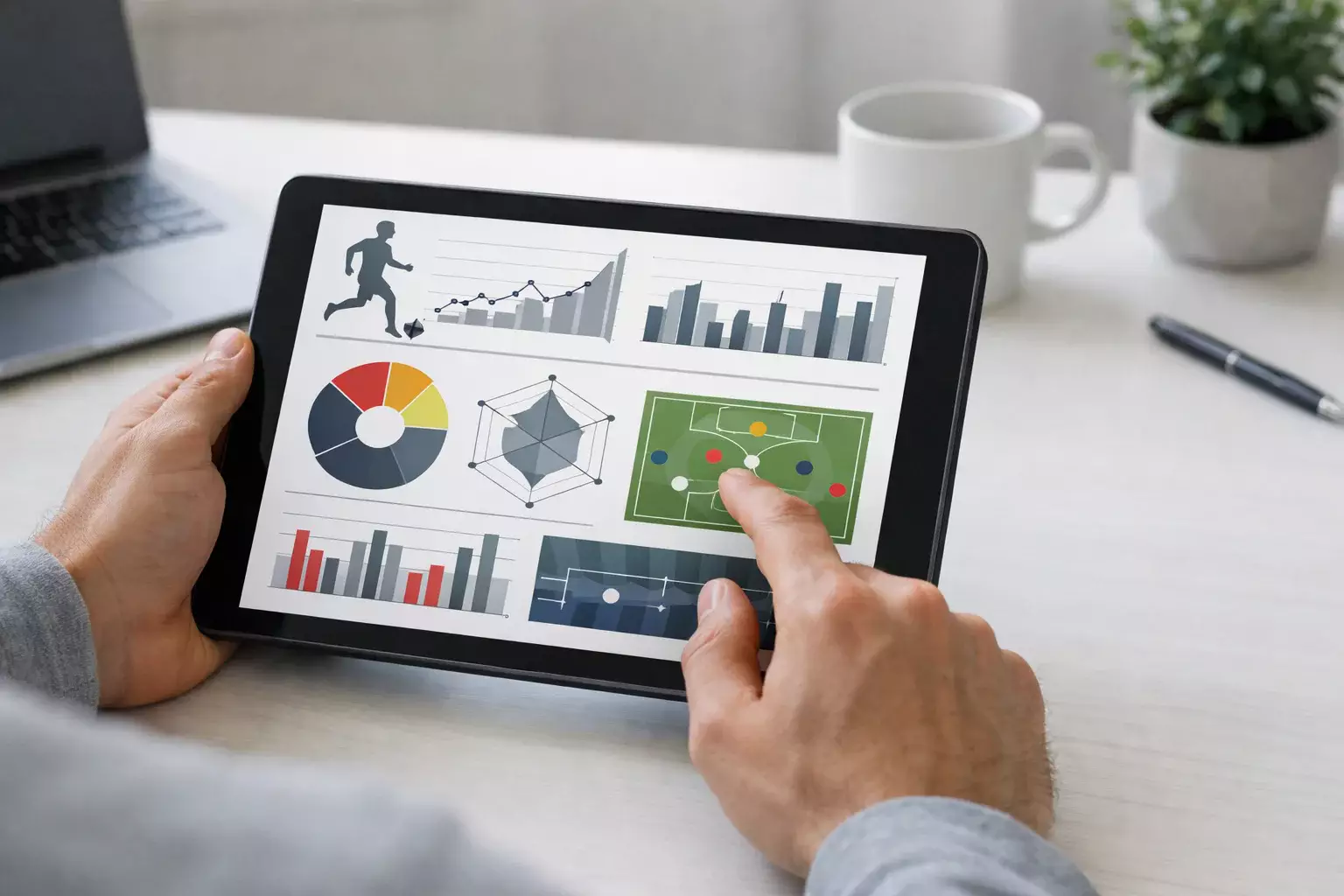 Person nutzt Tablet zur Analyse von Sportdaten
